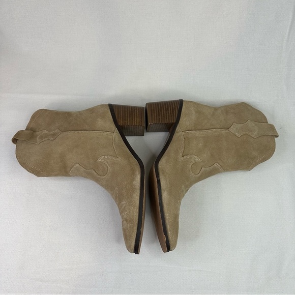 Zara Split Suede Embroidered Heel Cowboy Boot Tan 10 - Picture 5 of 16
